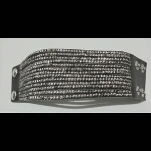 Black & Silver Bracelet From ICING 90's with Gray Rhinstones  Button Closure